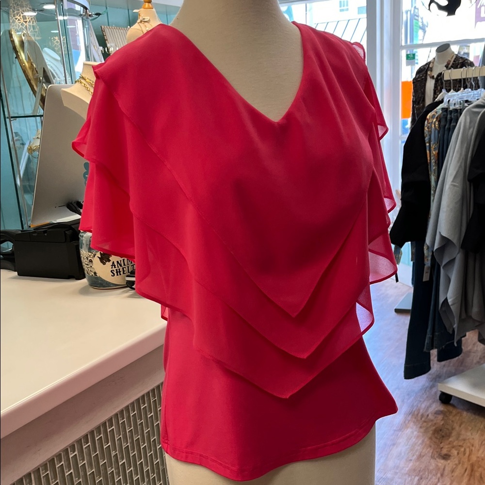 Chic Layered V-Neck Blouse in Vibrant Pink